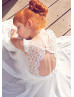 Ivory Lace Chiffon Floor Length Cutout Back Flower Girl Dress